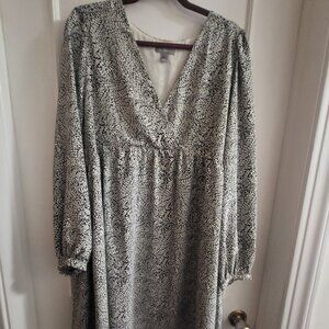 Thyme Maternity Black & White Patterned Long Sleeve V-Neck Empire Dress xxl